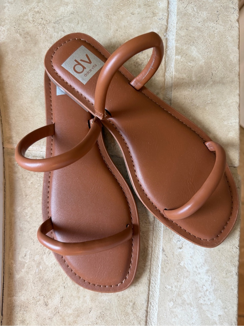 DV by Dolce Vita Tan Brown Slide Sandals Double-Ring.